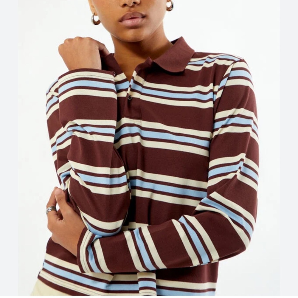Pacsun Your Favorite Megan Striped Long Sleeve Polo Shirt - Picture 2 of 5